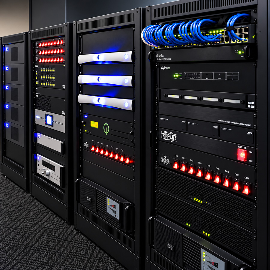 Professional AV equipment rack